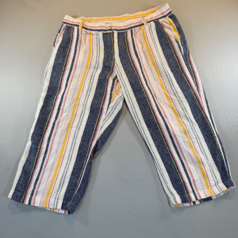 Liz Claiborne Petite Striped Linen Blend Crop Pants PM Beachy Coastal Resort